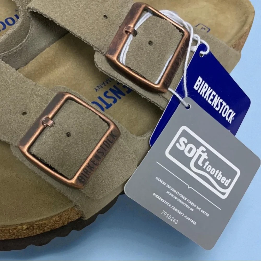 Birkenstock Arizona Suede Double Buckle Sandals taupe comfort sole - Picture 3 of 8